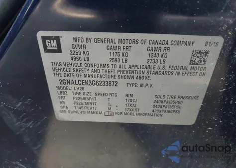 2016 Chevrolet Equinox Lt from USA, damaged, VIN 2GNALCEK3G6233872